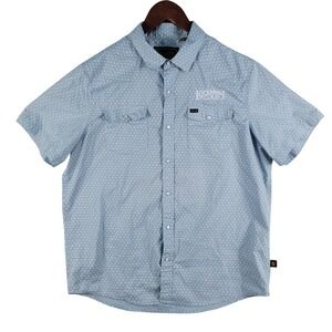 Howler Brothers Pearl Snap Shirt Mens Large Blue Luckenbach TX Western Geo Flor